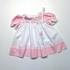 Vintage Dress Baby Girls Size 6-9m Pink Flower Faux Pinny